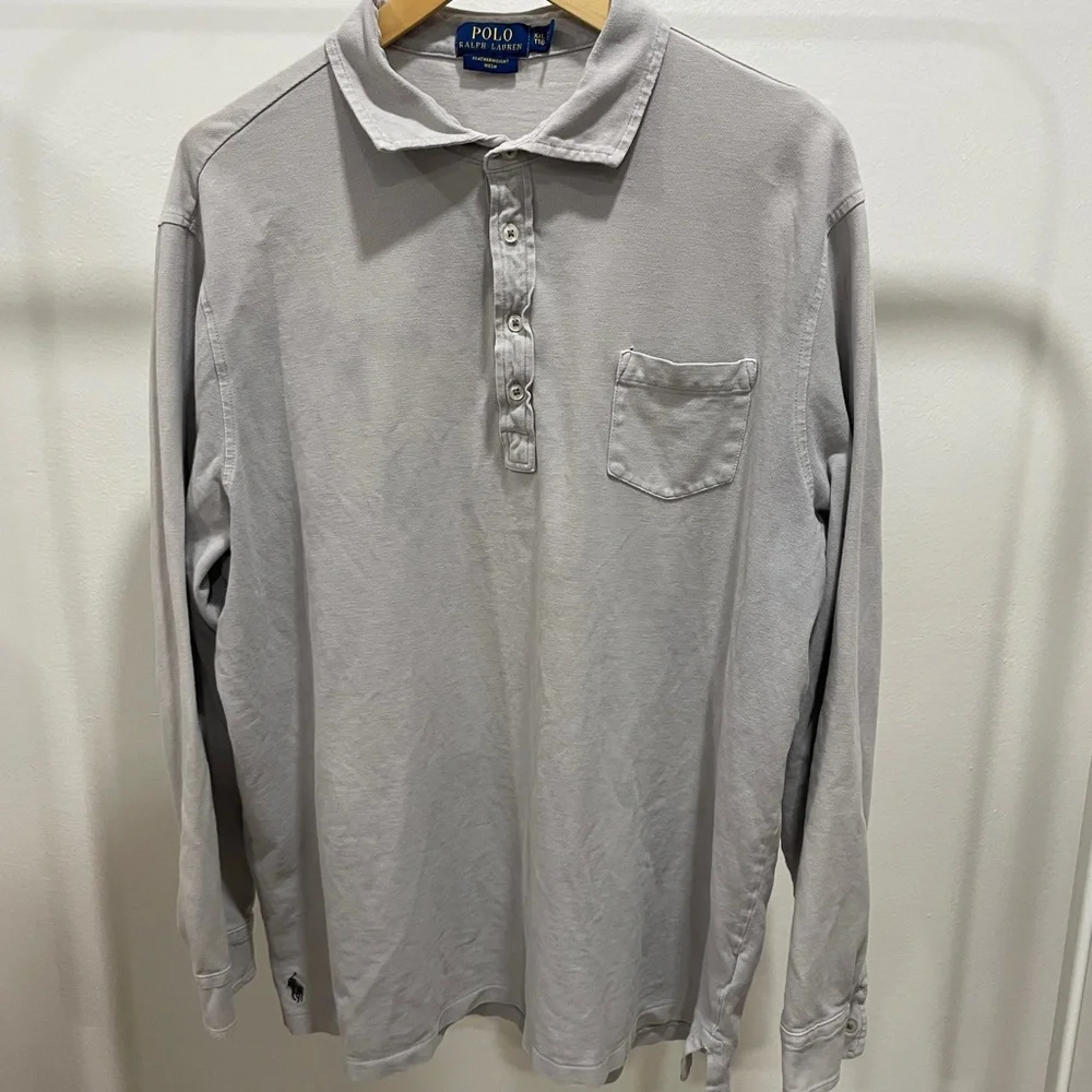 Polo Ralph Lauren Mens Polo Shirt‎ XXL Featherweight Mesh Light Grey Long Sleeve